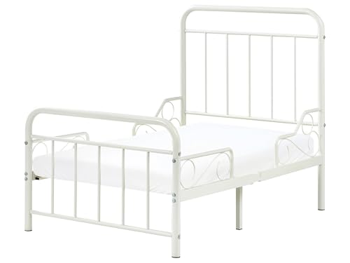 Beliani Cama Infantil Extensible de Hierro Metal 90 x130/160/200 cm con somier de láminas Blanco Crema Anais