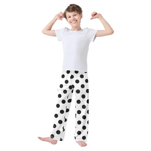 Boys' Pants Black Polka Dots White Classic Long Bottoms Jogger Pants Elastic Waist Trousers with Pockets S-XL2