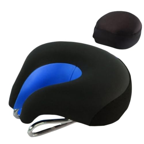 Effonek 自転車のマウンテンバイクのノーズレスサドルは厚く、快適で柔らかく、衝撃吸収性と反発性に優れています。 (ブルー,クッション+クッションカバー)