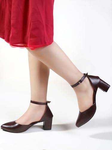 Image of Denill Women's Pointed Toe Block Heel Fashion Sandals with Buckled Ankle Strap With Non Slip Sole