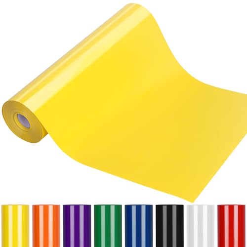 Heat Transfer Vinyl Yellow Iron on Vinyl-12x 50 FT Yellow HTV Vinyl Roll T-Shirt HTV Heat Transfer Vinyl for Cricut & Cameo Heat Press Machines Easy to Cut