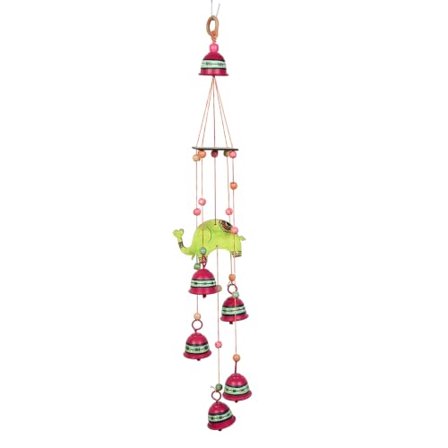 Image of Aakriti Art Creations Elephant Wind Chime with 5 Metal Bells | Handmade Modern Art Wooden & Metal Wind Chime | Outdoor & Indoor Decorative Wind Chimes for Balcony, Garden, Living Room & Gifting