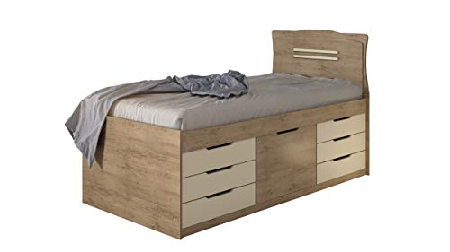 Cama Solteiro Multifuncional 7 Gavetas Florença Siena Móveis Amêndoa/Off White