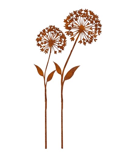 ALEMIN Rost Pusteblume Gartenstecker Gartenzaubereien Gartensteckers Pusteblume aus Metall Gartenfigur in Rostoptik Gartendeko