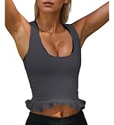 MISSACTIVER Women Sexy Sleeveless Sport Tank Top Rib-Knit Scoop Neck Y Back Slim Fit Ruffled Work...