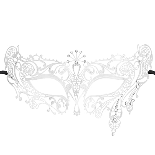 Thmyo Womens Laser Cut Metal Venetian Halloween Mardi Gras Party Mask (White)