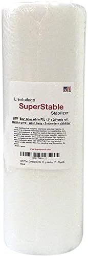 Superpunch Wash Away Stabilizer, SuperStable H2O "Eau" Gone White FSL 12 inch x 25 Yard Roll - Machine Embroidery Stabilizer Backing, Wash n Gone Wash Away for Free Standing Lace, Made in USA