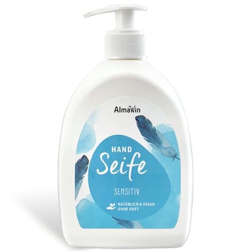 AlmaWin® Flüssigseife Sensitiv [500ml] - Handseife flüssig ohne Duft - Hand Seife für sanfte Handreinigung - Flüssig Seife im praktischen Spender - Hand Wash - Natürlich, Hautmild & VEGAN