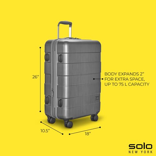 Solo New York 26" Check In Spinner - Checked Luggage for Travel, Suitcase with Wheels, Hardside Rolling Bag for Men & Women, Expandable Body, Lightweight, Interior Compression Straps - Re:Serve, Gray3