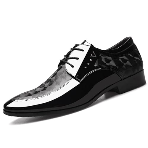 Men’s Modern Fashion Oxfords Dress Shoes, Platform Pointed Toe Lace-up Fashion Leather Tuxedo Business Wedding Derby Cap Toe Dress Shoes