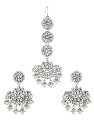Juego de joyas chapadas en plata DMZ-2504, artesanía de latón y perlas Kundan