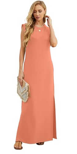 Image of GRECERELLE 2026 Women Year-Round Casual Round Neck Loose Split Wrinkle-Free Long Maxi Vacation Dress with Pockets (XXS-4XL)