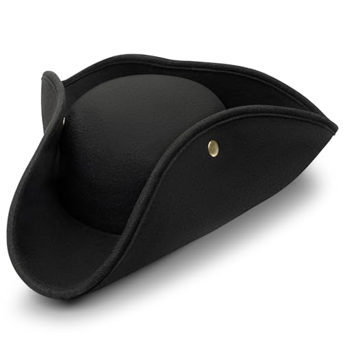 Pirate Costume Hat Women/Men, Pirate Accessories Black Tricorn Halloween Hat for Adults (black)