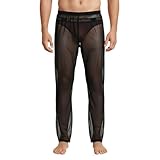 ZONBAILON Mens Mesh See Through Pajama Sheer Lounge Lightweight Sleepwear Tranparent Nightwear Leggings Bottoms Black M