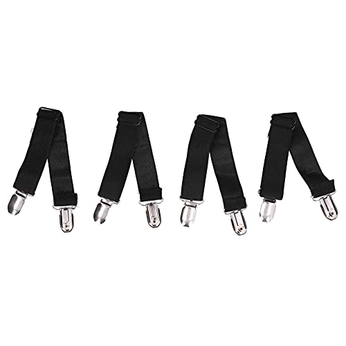 KIMISS 4Pcs Adjustable Bed Sheet Fasteners - Secure Clamp/Holder Holders for Fitted Sheets, Elastic Straps for Sofa and Bed - Prevent Slipping Corners (Black)