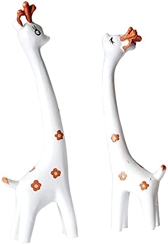 2Pcs Giraffe Statue Wooden Giraffe Figurines Desktop Decoration Giraffe Sculpture Animal Sculpture For Home Office Bookshelf Decor - White #TOP1