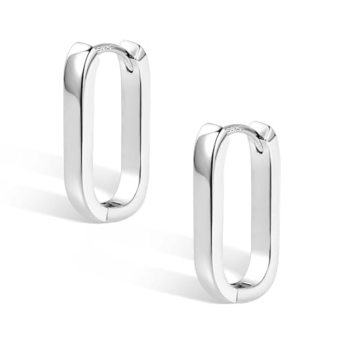 ALEXCRAFT Boucles d'Oreilles Argent 925 Femme, Grandes Épaisses Créoles, Longues Carrées Oreilles femme, Rondes d'Oreilles, Géométrique, Chunky, Larges,...