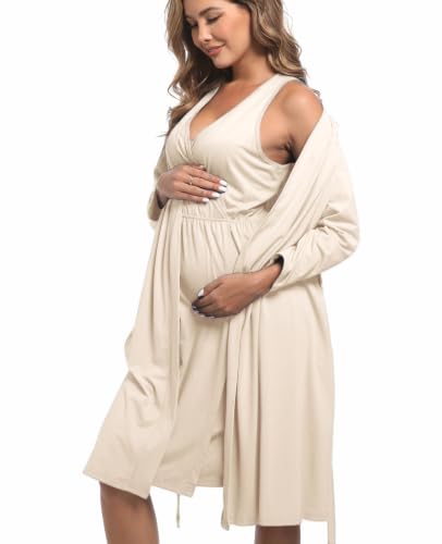 Image of Mommy Robe Set for Maternity with Matching Swaddle Blanket, Delivery Labor Gown Robe for Hospital Women Dress