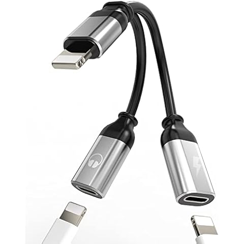 Iphone Lightning Headphone Adapter AUX Audio Charge Dongle Splitter 2in1 Dual Jack Charger Earbud Connector for Apple MFI Certified 14 13 12 11 Pro Max Mini XS SE 7 X 8 Plus Ipad Charging Music Cable Cover