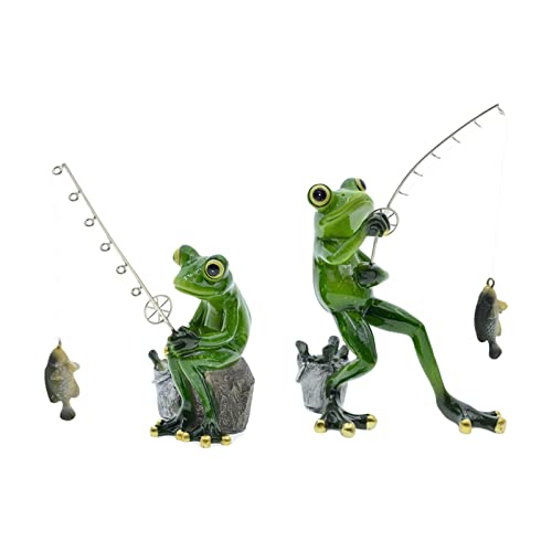 LOVIVER Comique Pêche Grenouille Figurines Résine Artisanat Grenouille Pêcheur Décoratif Petites Statues Sculpture pour Jardin Maison Table Cour Décoration