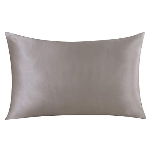 Ethlomoer Natural Pure Silk Pillowcase for Hair and Skin, Both Side Mulberry Silk, Hypoallergenic, 600 Thread Count, Luxury Smooth Pillowcase with Hidden Zipper, 50 x 75 cm 1pc, Silver