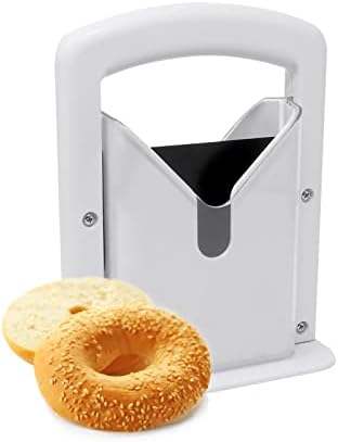 CZBCQ Bagel Slicer, Perfect for Bagels, Cutter, Safety Handle, Stainless Steel (white), 6.8x3.7x8.8inch