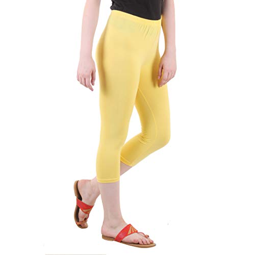 Image of DIAZ Women Cotton Stretchable Capri | Slim /Regular Fit | Breathable Yoga, Gym & Lounge Wear | High-Waist Stretchable 3 /4 Length Leggings with Wide Waistband - Pack of 1