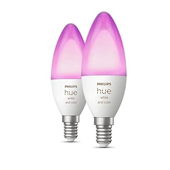 Philips Hue White & Colour Ambiance Smart Light Bulb Candle E14 Small Edison Screw (Pack of 2)