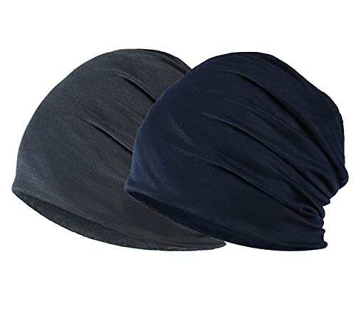 Poemlife Summer Cotton Thin Beanies Soft Stretch Hip-Hop Sleep Caps For Men Women(4 Pack Black & Dark Gray & Navy & Coffee) #TOP6