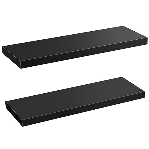 STOREMIC Floating Shelves Black Shelves 60cm, Set of 2 Shelves Easy to Install, Modern Decorative Wall Shelves with Large Storage for Bedroom, Bathroom, Home Office, Living Room