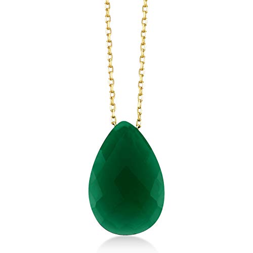 GELIN 14k Yellow Gold Crystal Teardrop CZ Green Stone Pendant Chain Necklace, 18