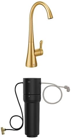 Moen Sip Brushed Gold Beverage Faucet with High Arc Rotating Spout Plus Advanced Carbon Water Filtration System for Cleaner Drinking Water, S5520BG + F9800
