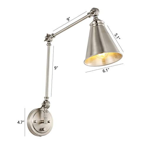 Wingbo Swing Arm Wall Lamp, 1-Light Swing Arm Wall Sconce, Modern Adjustable Wall Mounted Sconce, For Entryway Lobby Kitchen Bathroom Bedroom Living Room Hallway, Brushed Nickel Finish #TOP3