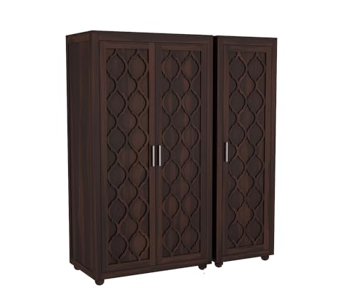 Image of Sheesham Wood Wooden 3 Door Wardrobe Organizer for Clothes | - Solid Wood Almirah with 2 Drawers, 6 Shelves - with Hanging Space Cupboard for Large Bedroom (Design 2)