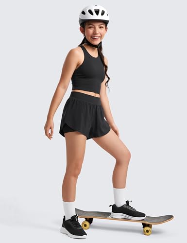 CRZ YOGA Girls Butterluxe Double Lined Tank Tops High Neck Racerback Cropped Basic Sleeveless Dance Yoga3