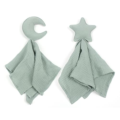 Stars And Moon Soft Security Blanket Baby Lovey Baby Gifts For Newborn Boys And Girls Baby Muslin Swaddle Blanket (Bean Green) #TOP12