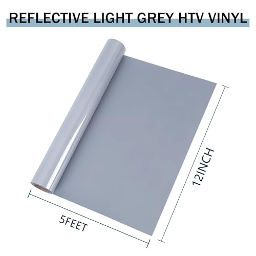 Image of HTVVETUR Reflective Heat Transfer Vinyl Roll 12 Inch by 5 Feet Iron on DIY for T-Shirt PU Stretch Elastic HTV Vinyl (Reflective Light Grey, 5FT)