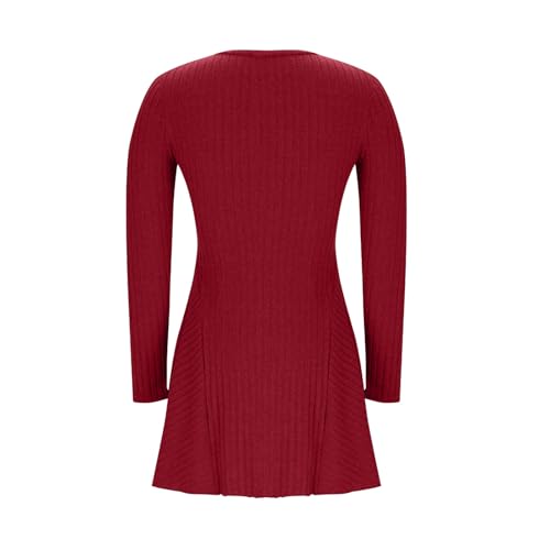 Maayoae Women's Ruffled V‑Neck 3/4 Length Sleeve Ribbed Knit Dress Flowy Flare Hem Sweater Dress - image 7