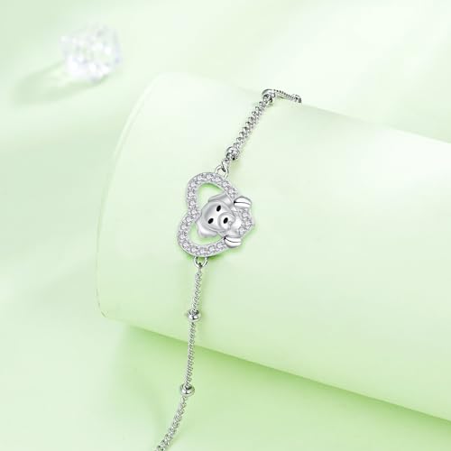 Arrebol Hund Armband 925 Sterling Silber Damen Welpen Haustier Liebhaber Armbänder Original Schmuck für Schwester Freundin Tochter, Verstellbarer [16+4cm]