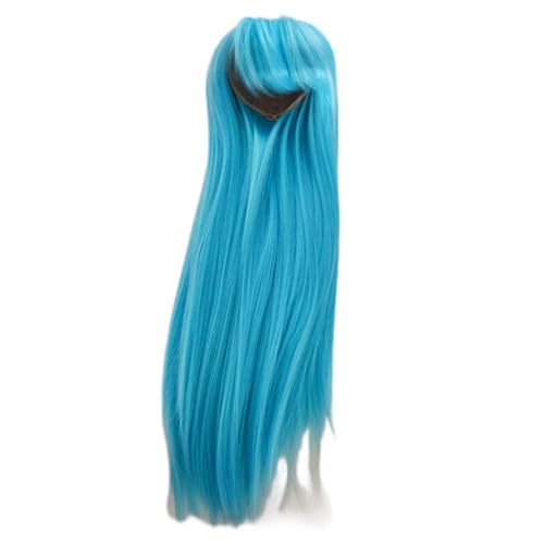 1/3 bjd sd Wig Head Circumference 8-9inch(22-24cm) high Temperature Fiber Diagonal Bangs Long Straight Light Blue Hair