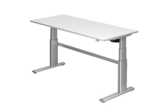 Ergobasis Schreibtisch elektrisch höhenverstellbar 63 bis 128 cm, Sitz-Steh-Tisch Version 2020 mit Arbeitsplatte 180 x 80 cm (Weiß)