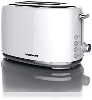 Homeart Artisan 2-Slice Toaster - Stainless Steel With Removable Crumb Tray, Adjustable Browning Control With Multiple Settings to Cancel, Defrost and Bagel - 800W, White
