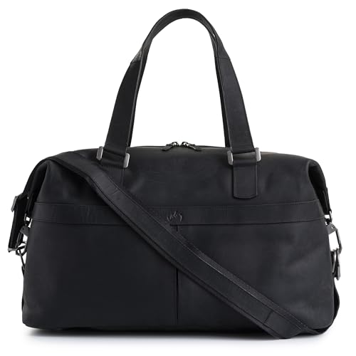 VELEZ Black Top Grain Leather Duffle Bag For Men and Women Handmade Large Carry On Travel Bags Vintage