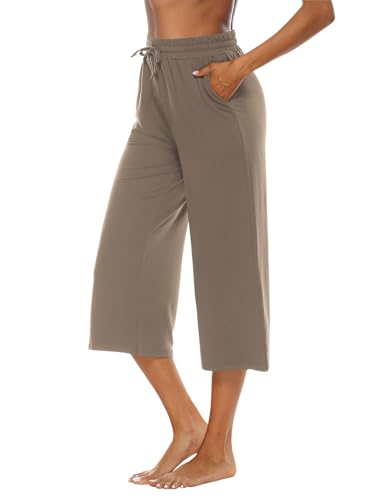 OYANUS Capris for Women Casual Summer Loose Comfy Drawstring Wide Leg Capri Pants with Pockets LightKhaki S