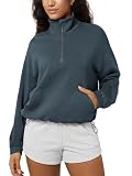 ODODOS Women's Modal Soft Cinchable Sweatshirts Half Zipper Funnel Neck Oversize Pullover with Pockets, Navy, Small