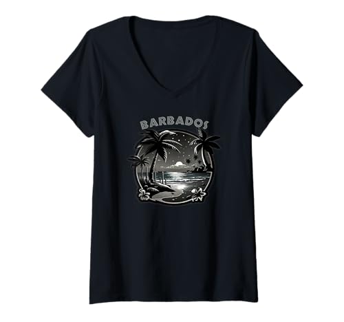 Mujer Barbados Palmeras Caribe Isla Playa Souvenir Hamaca Recuerdo Camiseta Cuello V