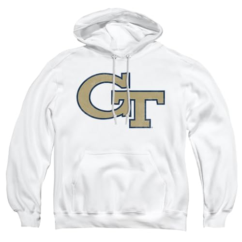 Georgia Tech Official Distressed Primary Unisex Adult Pull-Over Hoodie,White, Large