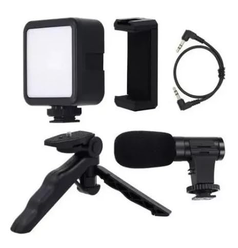 Kit Gravação - Tripé Suporte De Celular Com Iluminação De Led Microfone Condensador P2 Com Controle