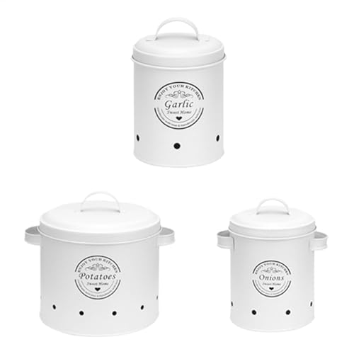 - Contenitori salvafreschezza – Contenitore vintage in metallo con fori di ventilazione, vasi per verdure da cucina per patate, cipolle, aglio, barattoli decorativi