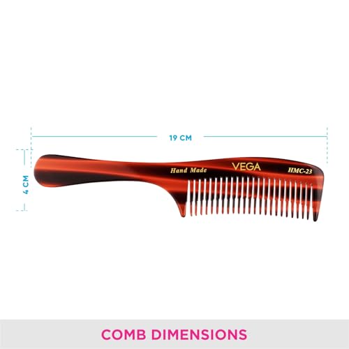 Vega Handcrafted De-Tangling Hair Combfor Men & Women, Detangling, Daily Grooming | Made from Cellulose Acetate Non-petroleum Based Material from Plant, (India's No.1* Hair Comb Brand, HMC-22)